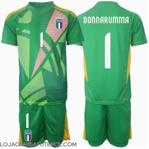 Camisa de Futebol Itália Gianluigi Donnarumma #1 Goleiro Equipamento Secundário Infantil Europeu 2024 Manga Curta (+ Calças curtas)
